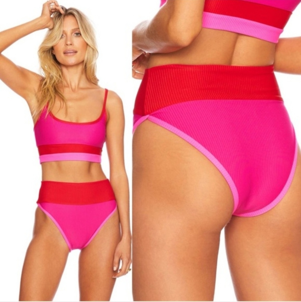 NWT Jess Lea Pink Colorblock Two‎ Piece Swimsuit Bikini